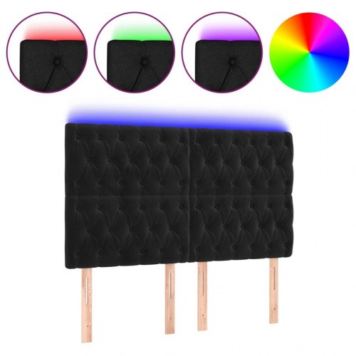 Sengegavl med LED-lys 160 x 7 x 118/128 cm - sort fløjl