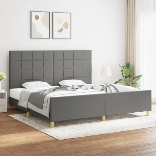 Sengeramme med sengegavl 200x200 cm - stof, mørkegrå