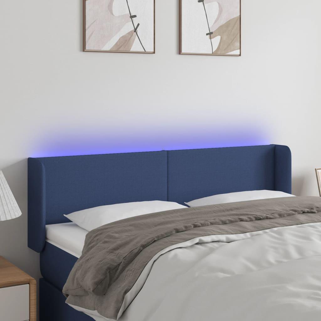 Sengegavl Med Led-Lys Stof - Blå / 147 x 16 x 78/88 cm