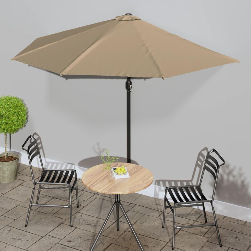 Balkonparasol med aluminumsstang gråbrun 300 x 155 cm halv