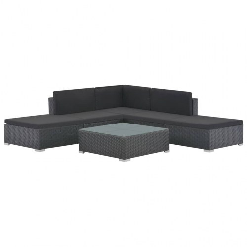 Haveloungesæt 6 dele med hynder polyrattan sort