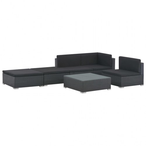 Haveloungesæt 6 dele med hynder polyrattan sort