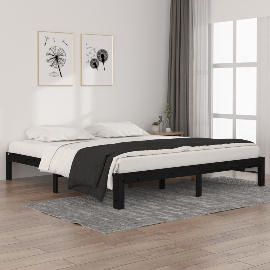 Sengestel 180x200 cm Super King massivt fyrretræ sort