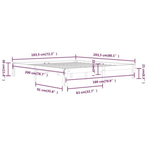 Sengestel 180x200 cm Super King massivt fyrretræ sort