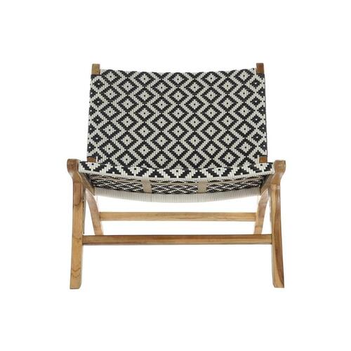 Lænestol Natur Teak Sort Hvid PVC (65 x 80 x 68 cm)