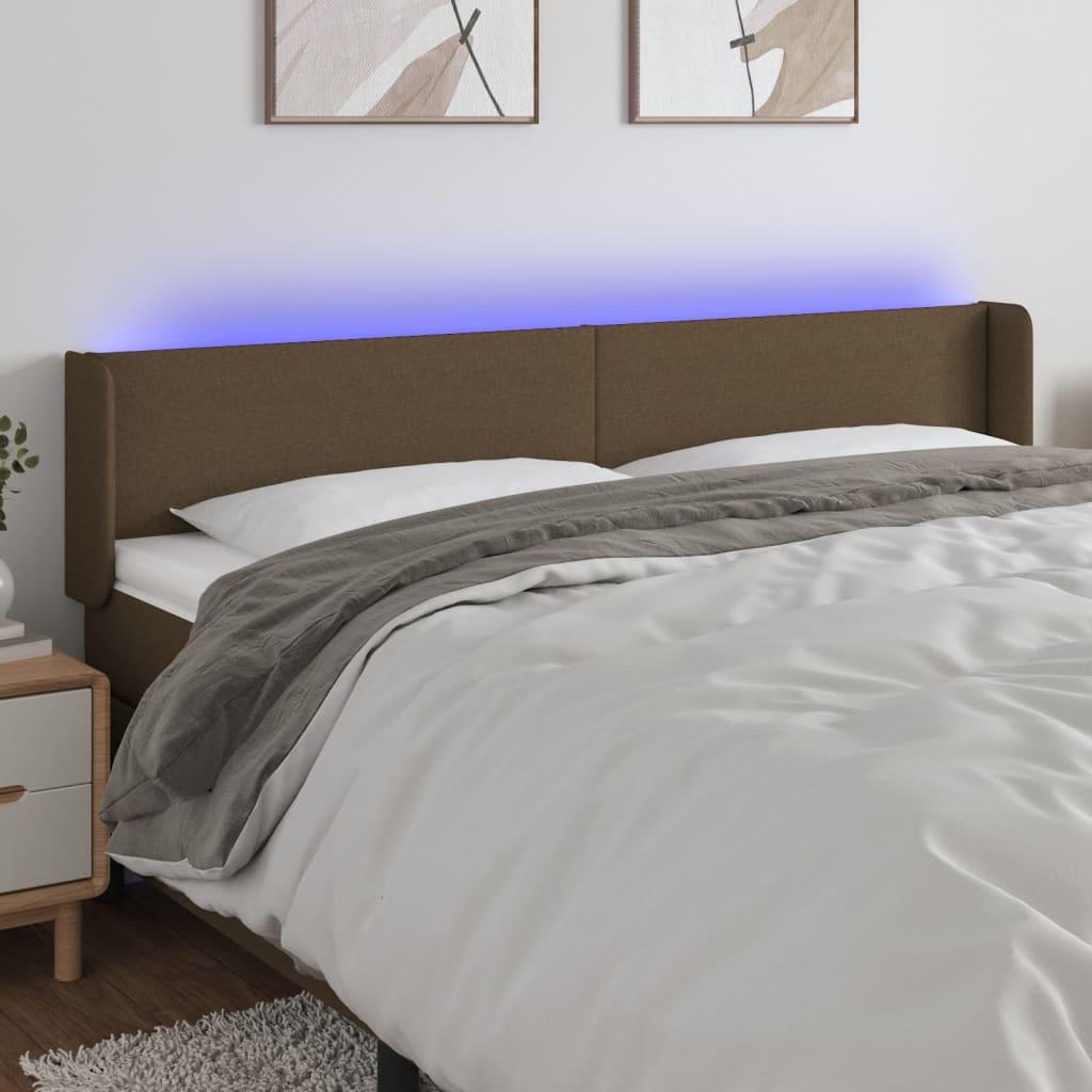 Sengegavl Med Led-Lys Stof - Mørkebrun / 163 x 16 x 78/88 cm