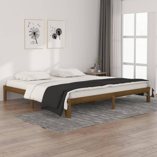 Sengeramme 200 x 200 cm i massivt fyrretræ - gyldenbrun
