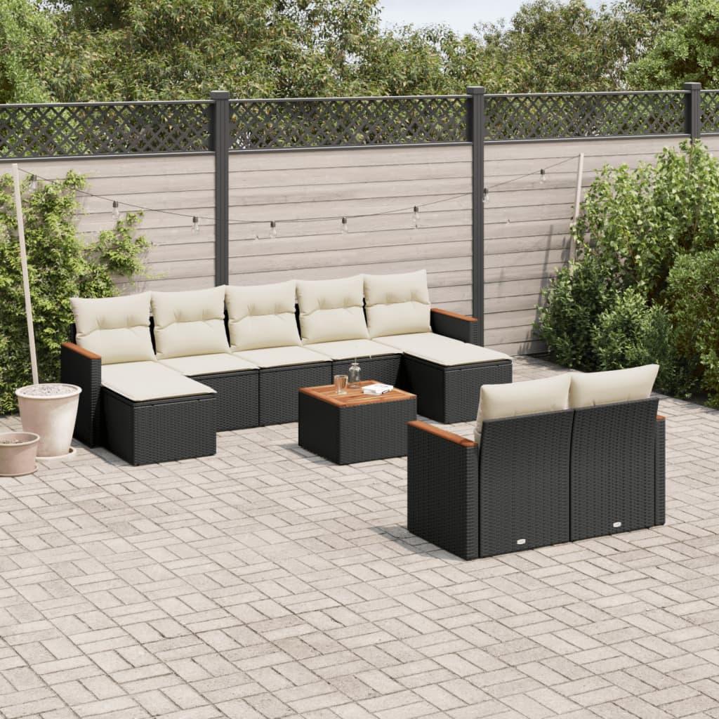 Sofasæt Til Haven 10 Dele Med Hynder Polyrattan - Sort og cremefarvet / Med bord