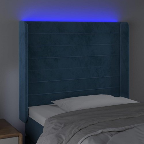Sengegavl med LED-lys i fløjl - mørkeblå, 83 x 16 x 118/128 cm
