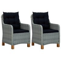 Havestole med hynder 2 stk. polyrattan lysegrå