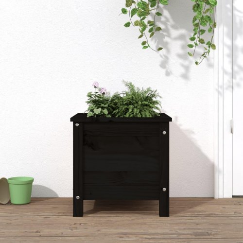 Plantekasse 40×40×39 cm i massivt fyrretræ - sort