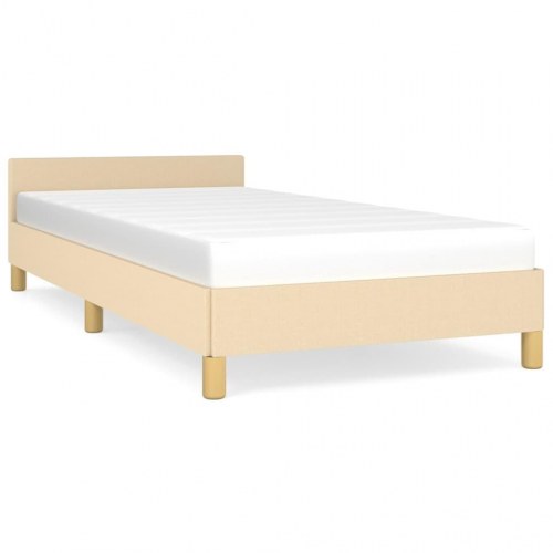 Sengeramme med hovedgærde - creme stof 80×200 cm