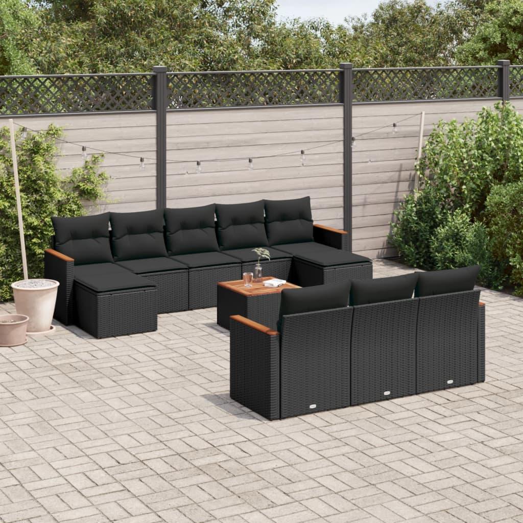 Sofasæt Til Haven 10 Dele Med Hynder Polyrattan - Sort / Med bord