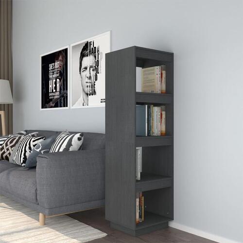 Bogreol/rumdeler 40x35x135 cm massivt fyrretræ grå