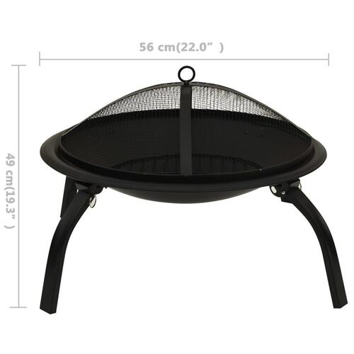 2-i-1 bålfad og grill med ildrager 56x56x49 cm stål