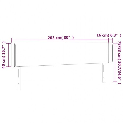 Sengegavl med LED-lys 203 x 16 x 78/88 cm - mørkegrå