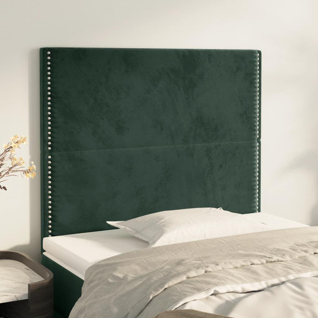 Sengegavle 80X5X78/88 Cm Fløjl Mørkegrøn - Høj / 90 cm