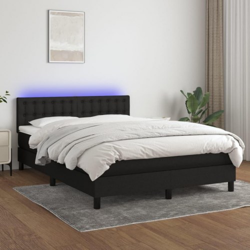 Kontinentalseng med LED-lys 140x200 cm - stof, sort