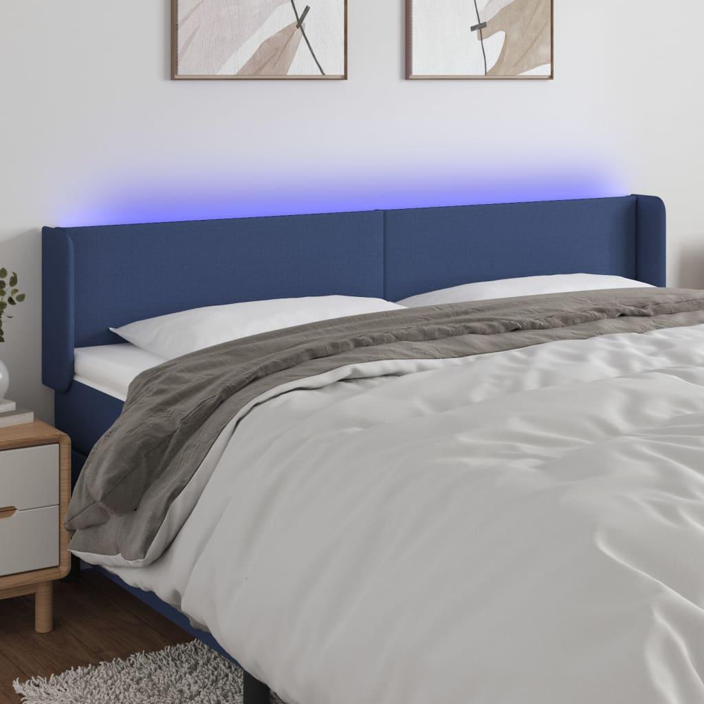 Sengegavl med LED-lys i stof - 203 × 16 × 78/88 cm, blå