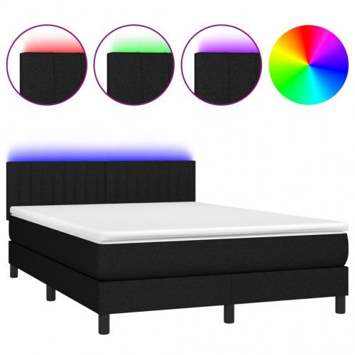 Kontinentalseng med LED-lys 140×200 cm - stof, sort