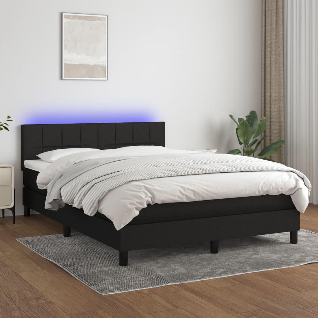 Kontinentalseng Med Led-Lys Stof Sort - Blok med firkanter / 140 x 200 cm