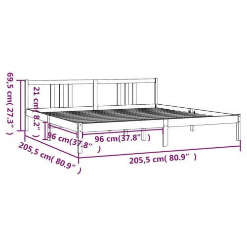 Sengeramme i massivt fyrretræ 200 x 200 cm - hvid