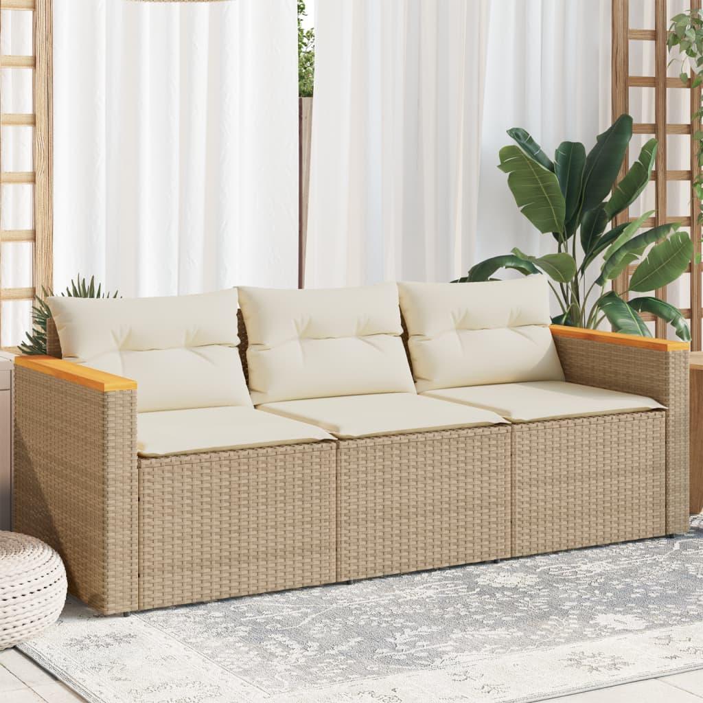 3-Personers Havesofa Med Hynder Polyrattan - Beige