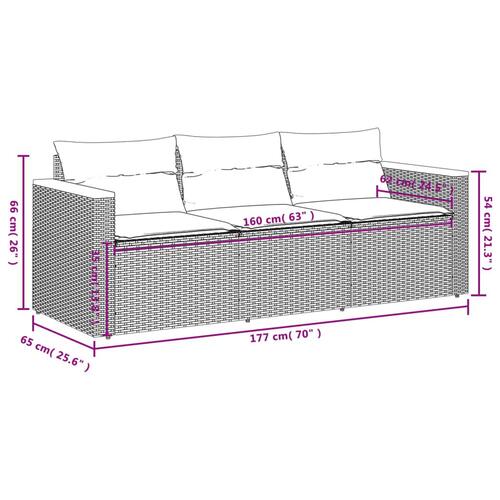 3-personers havesofa med hynder polyrattan beige