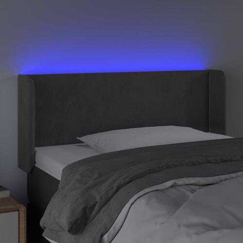 Sengegavl med LED-lys 93x16x78/88 cm fløjl mørkegrå