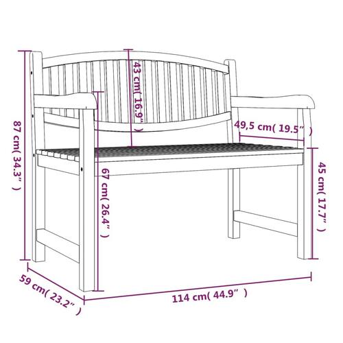 Havebænk 114x59x87 cm massivt teaktræ