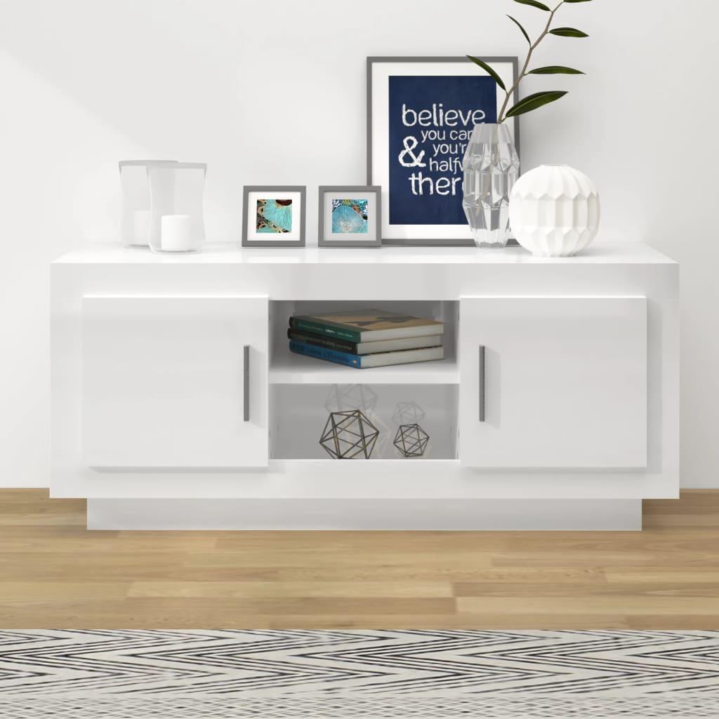 Tv-bord 102x35x45 cm konstrueret træ hvid højglans