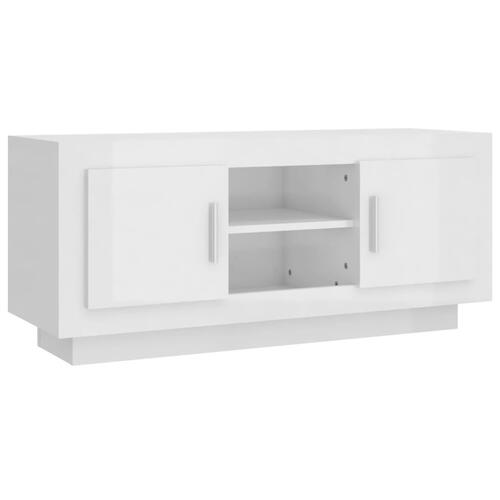 Tv-bord 102x35x45 cm konstrueret træ hvid højglans