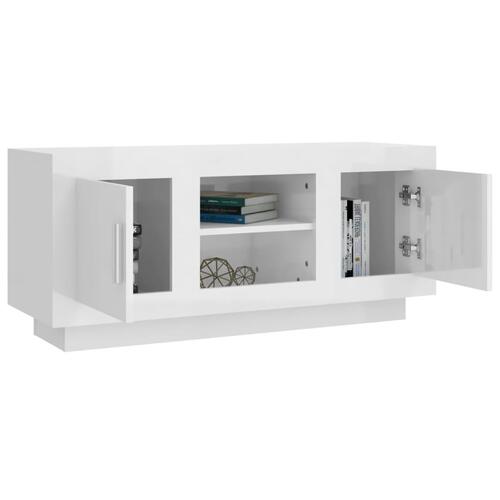 Tv-bord 102x35x45 cm konstrueret træ hvid højglans