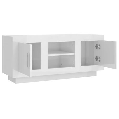 Tv-bord 102x35x45 cm konstrueret træ hvid højglans
