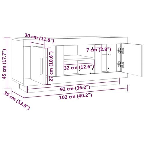 Tv-bord 102x35x45 cm konstrueret træ hvid højglans