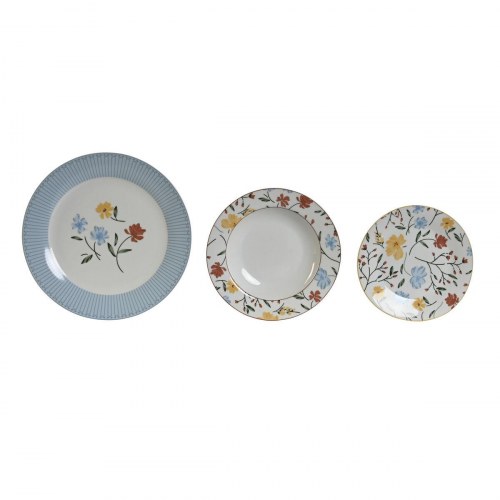 Spisestel i porcelæn - blå/hvid, floral, 18 dele (27 × 27 × 3 cm)