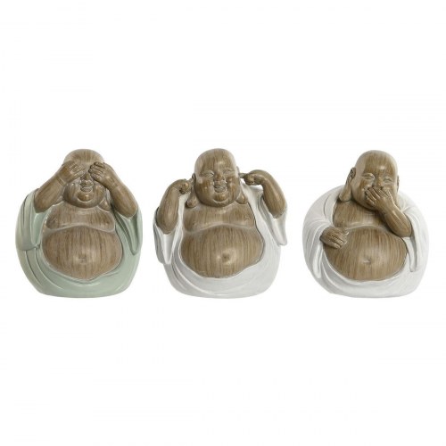 Dekorationsfigurer - Buddha sæt, hvid/grøn, 3 stk. (10 × 9 × 10,5 cm)