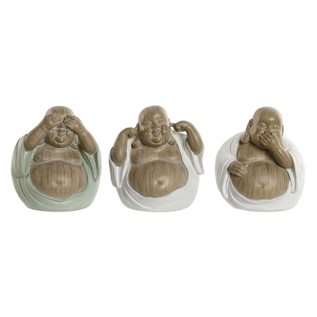 Dekorationsfigurer - Buddha sæt, hvid/grøn, 3 stk. (10 × 9 × 10,5 cm)