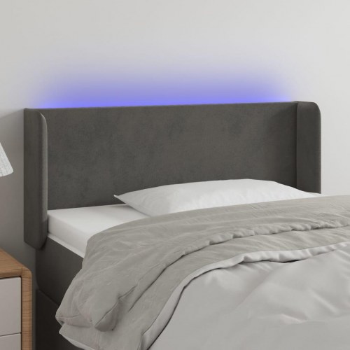Sengegavl med LED-lys i fløjl 103 x 16 x 78/88 cm - mørkegrå