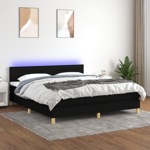 Kontinentalseng med LED-lys 180×200 cm - stof, sort