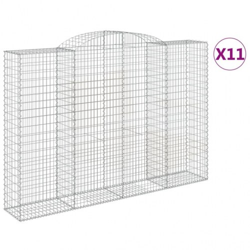 Buede gabionkurve - 11 stk. 300 × 50 × 200/220 cm i galvaniseret jern