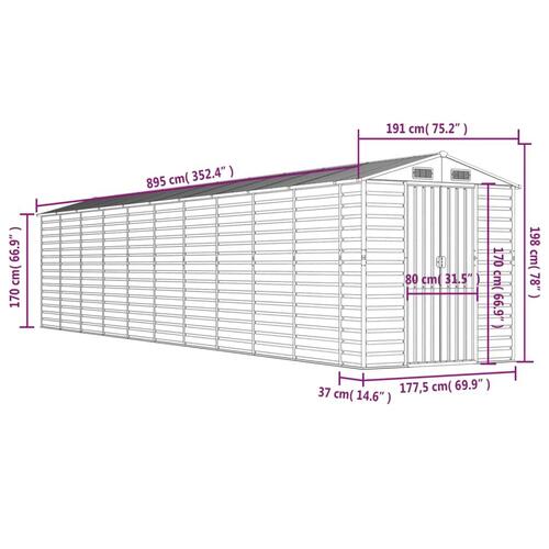 Haveskur 191x895x198 cm galvaniseret stål lysebrun