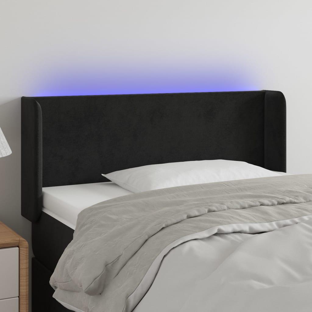 Sengegavl med LED-lys 103x16x78/88 cm fløjl sort