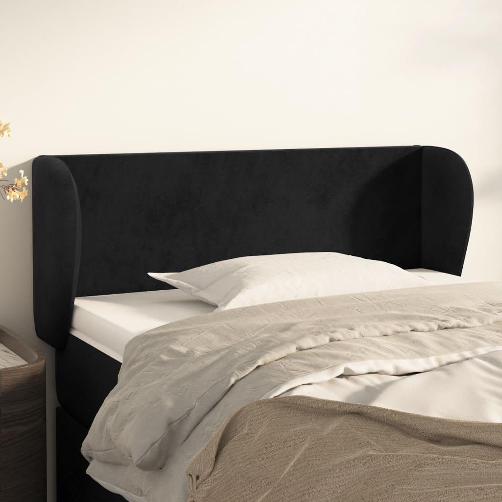 Sengegavl Med Kanter Fløjl - Sort / 83 x 23 x 78/88 cm