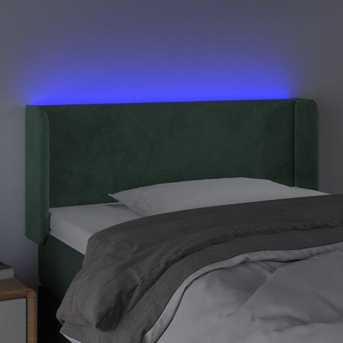 Sengegavl med LED-lys 103x16x78/88 cm fløjl mørkegrøn