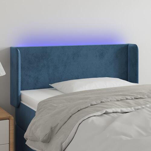 Sengegavl med LED-lys 103x16x78/88 cm fløjl mørkeblå