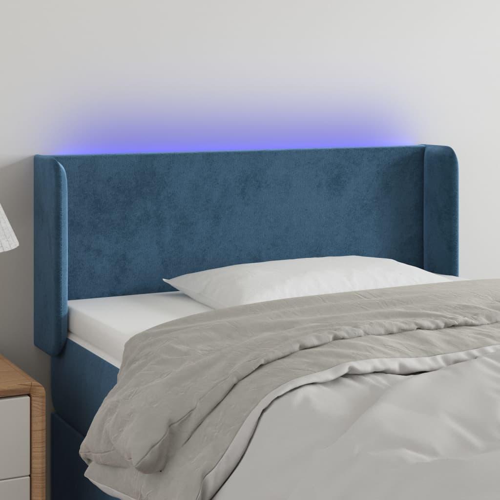 Sengegavl med LED-lys 103x16x78/88 cm fløjl mørkeblå