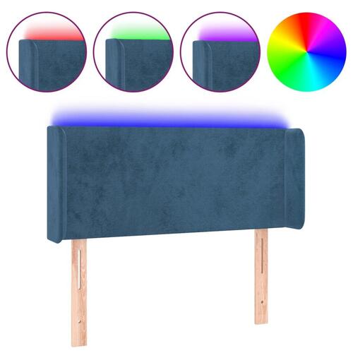 Sengegavl med LED-lys 103x16x78/88 cm fløjl mørkeblå