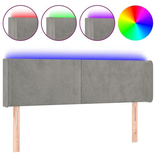 Sengegavl med LED-lys 147x16x78/88 cm fløjl lysegrå