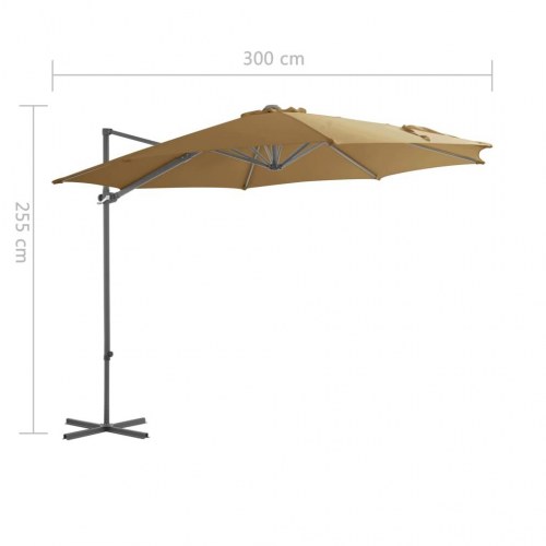 Hængeparasol 300 cm med stålstang - gråbrun